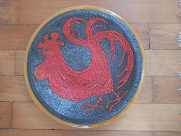 Ildiko Vardeak VIB Ungarischer Keramik Wandteller Midcentury Wandplatte Hahn Keramikteller 60er Jahr